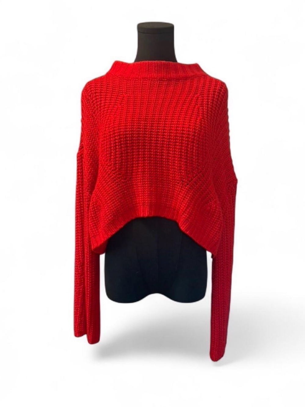 Red Batwing Cropped Knit Sweater - Unbranded